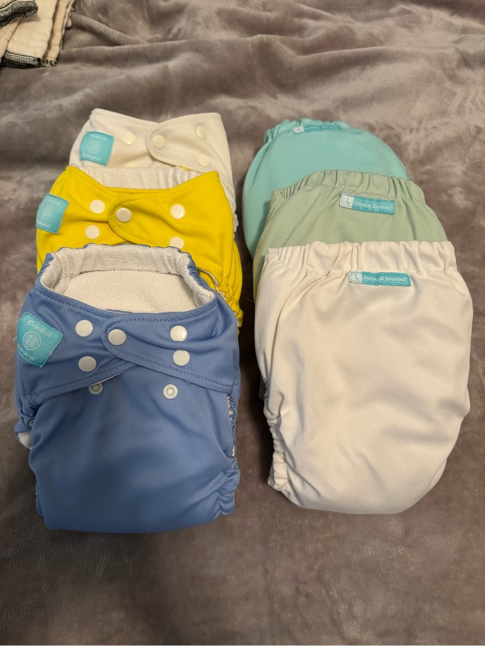 6 Charlie Banana Reusable Cloth Diapers with Inserts (Size Large)